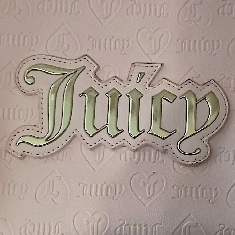 Juicy Couture‎ Pink Faux Leather Backpack Monogram Gold Logo School Travel Bag